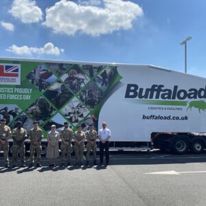 Armed forced next to Buffaload lorry