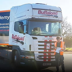 Learner driver next to lorry